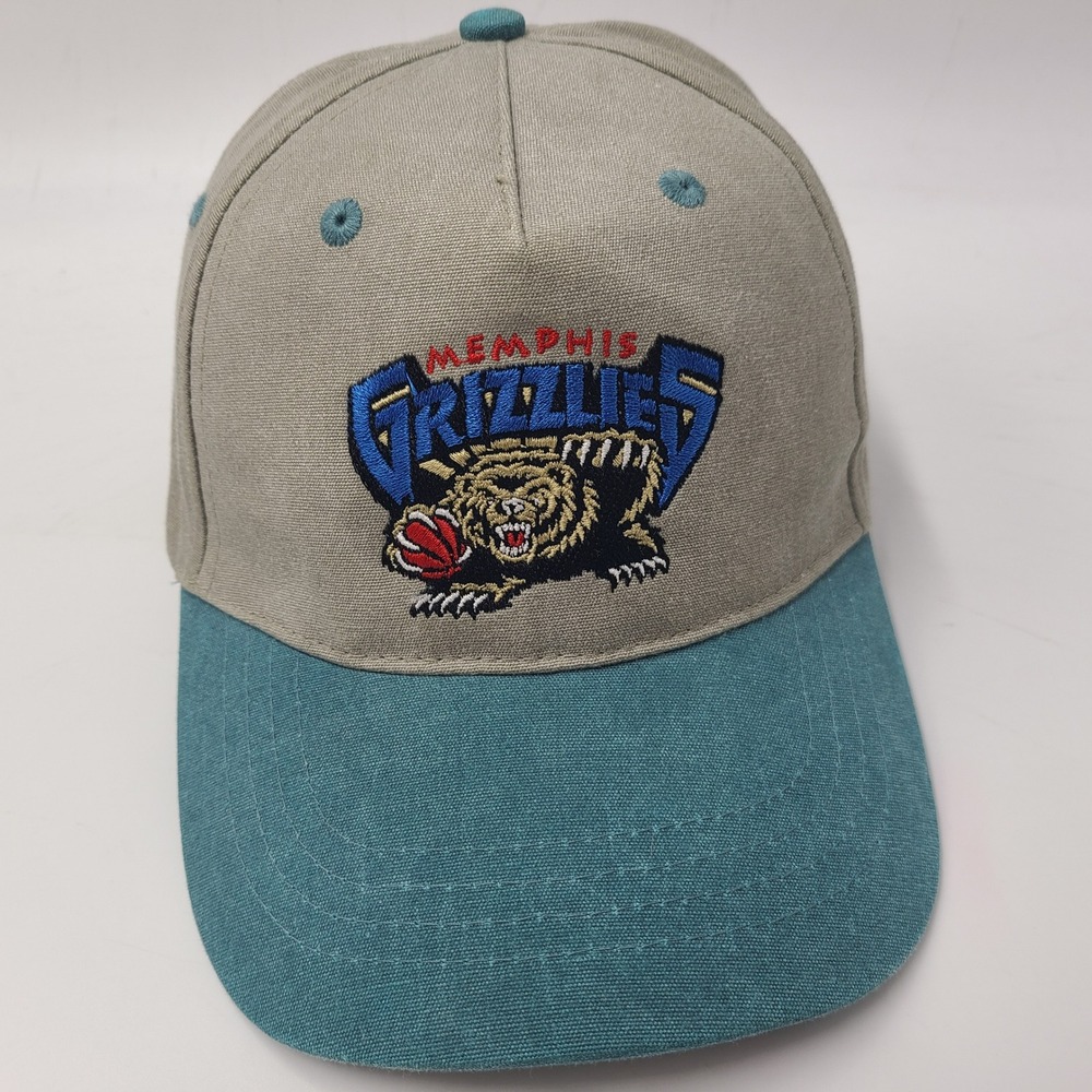 Vintage Memphis Grizzlies Hat Snapback Beige Blue NBA Basketball 90s Logo Men